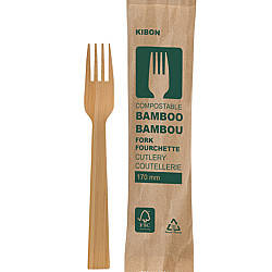 Fourchette en bois emballée individuellement - 500 unités